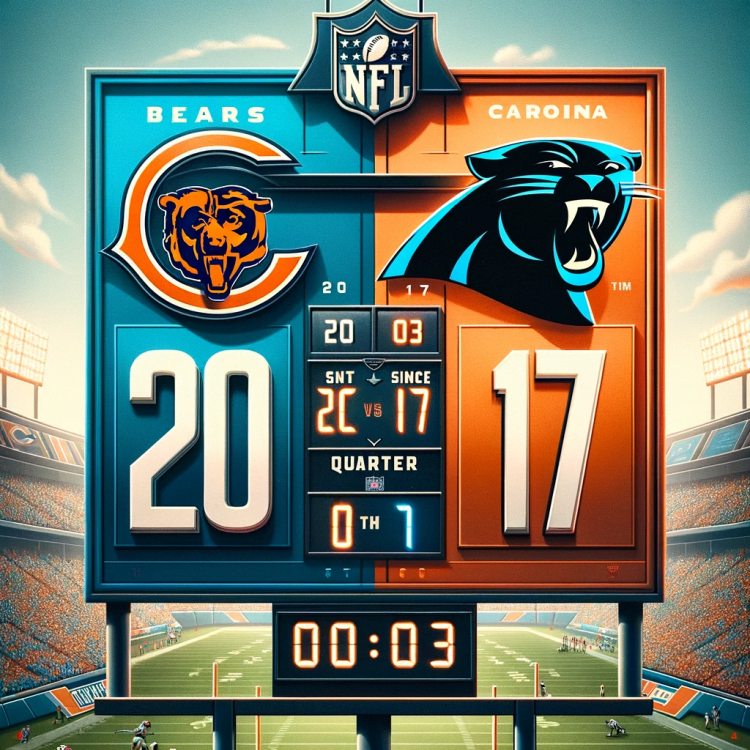 DALL·E 2023-11-06 16.37.54 - An illustrative digital scoreboard showing the Chicago Bears with a score of 20 and the Carolina Panthers with a score of 17. The scoreboard is styled.png